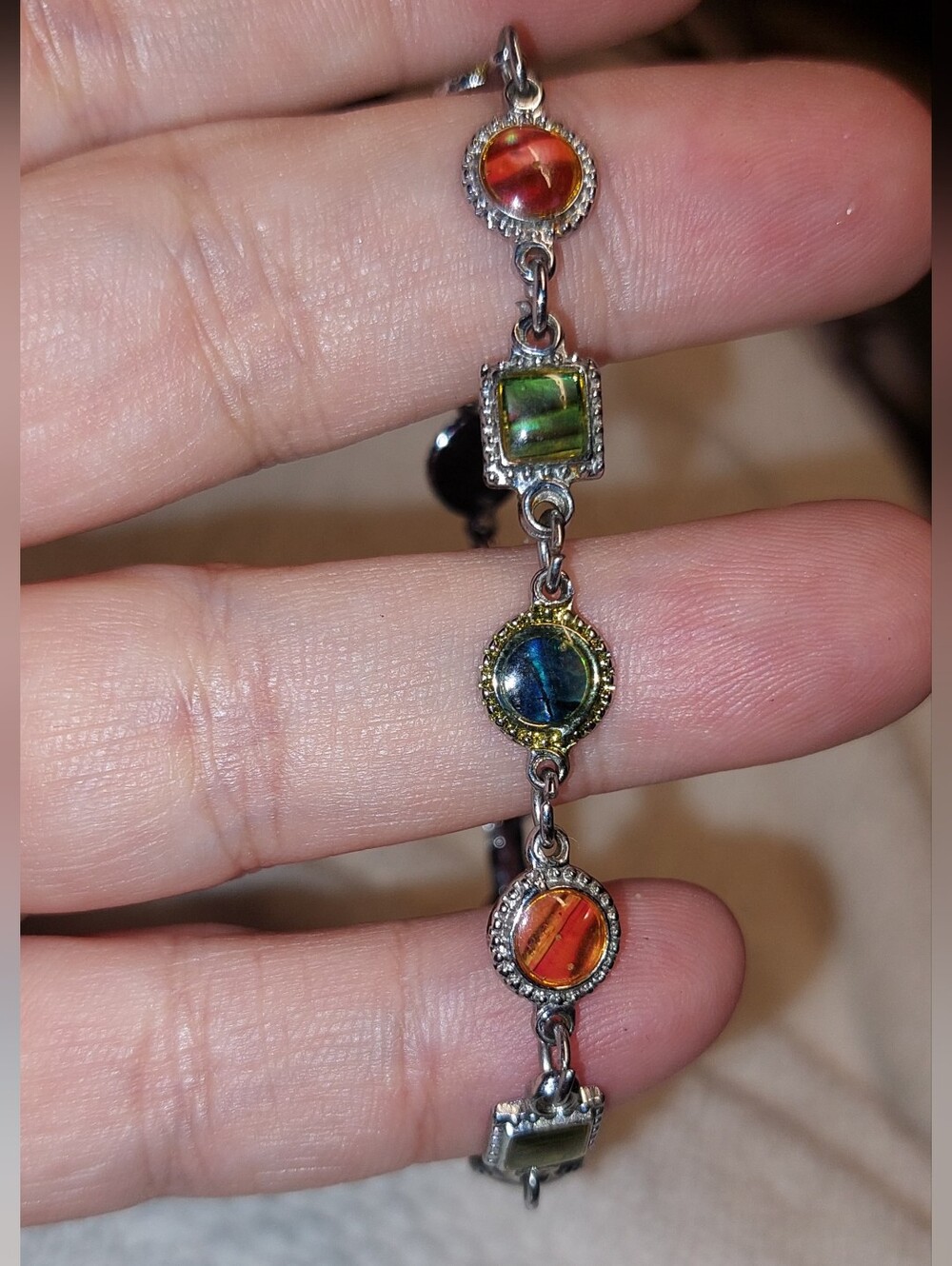 Multicolor Glass Stone Link Bracelet - Women's Jewelry